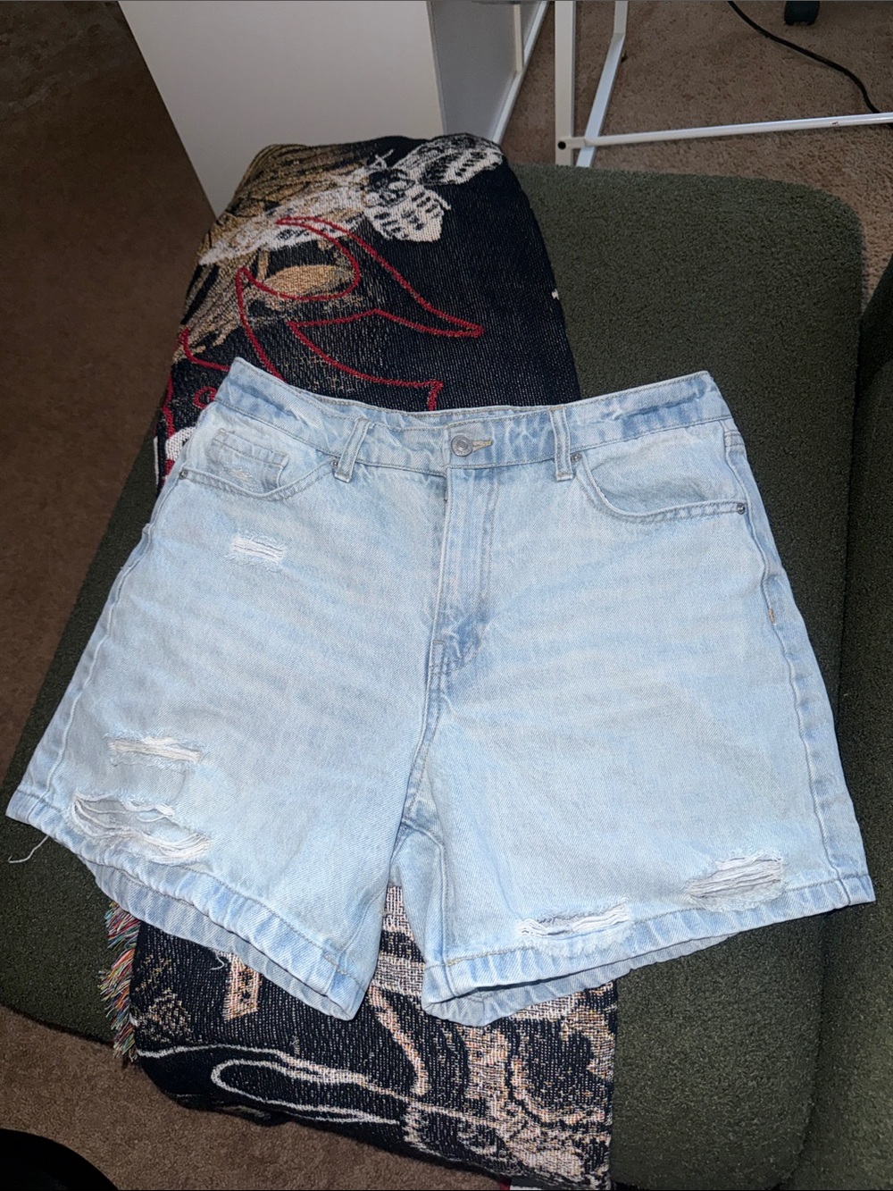 Forever 21 Light Blue Distressed Denim Shorts